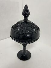 Vintage Indiana Glass Tiara Diamond Point Black Covered Compote Dish picture