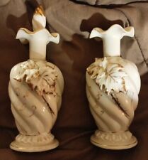 Two Vintage Porcelain  L & M Bond Ware Perfume Bottles White and Gold picture