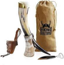 Viking Culture - Viking Horn Mug with Beer Opener, Stand, Genuine Fur Belt  picture