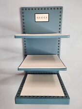 GUCCI THREE PIECE LOGO DISPLAY UNIT IN BABY BLUE STUDDED WOOD w IVORY BASE picture