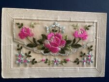 Postcard WW1 Embroidered Silk flap open flowers Happy New Year insert C58 picture