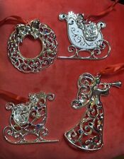 Lenox Silver Plated Sparkle & Scroll  Ornament’s With Gems LOT OF FOUR picture