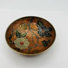 Vintage Brass Bowl With Enamel Flowers  picture