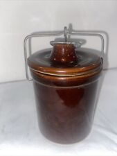 Vintage Food Storage Crock Jar Brown Stoneware Cheese or Jam Ceramic Canister-D picture