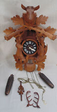 Vintage Regula Cuckoo 8-Day Clock Germany Black Forest Elk Deer Hunter Rifles picture