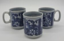 3 pc Vintage WP England Stoneware Gray Blue Floral Coffee Mugs picture