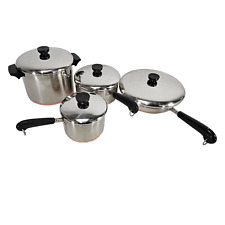 Vintage Stainless Steel Revere Ware Pan Set Steel Copper W/ Lids Set of (4) picture