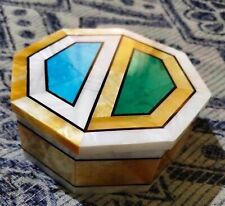 Octagon Marble Jewelry Box Antique Pattern Overlay Work Dressing Table Decor Box picture