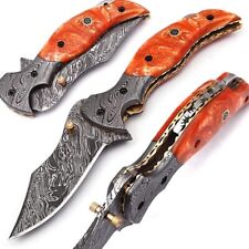 8; Inches Blade Custome Handmade Damascus Pocket Knives spay point With Sheath picture