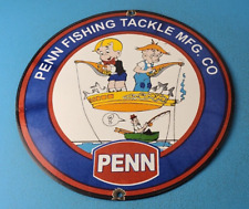 Vintage Penn Fishing Reels Porcelain Tackle Rods Equipment Gas Pump Plate Sign picture
