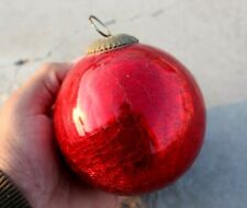 Rare Antique Red Crackled Glass Kugel Ball: Thick Christmas Decorative Ornament picture