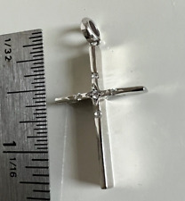 VTG Italy Solid 14k White Gold CZ Stones Crucifix Pendant 1.5