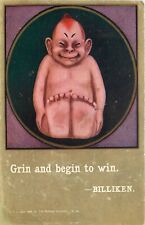 1908 Billiken Postcard; Grin and Begin To Win, Good Luck Mascot, Posted picture