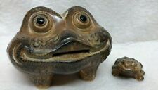MOC Japan Big Mouth Frog Ceramic Bank 2 Pcs Set Vintage 5 