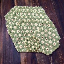 Vintage 1970s Retro Crochet Placemat Hot Pads Floral Set Of 6 Green Yellow Shag picture