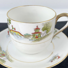NORITAKE M THE PAGODA COFFEE TEA CUP SAUCER Set Nippon Japan Vtg Gift Quantity 8 picture