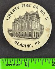 Vintage Liberty Fire Co No 5 Reading PA Graphic Celluloid Button Pinback Pin picture