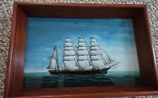 Vintage Wood Box TRAY Reverse Painted Clipper SHIP 12