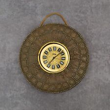 mid century modern WALL alarm CLOCK bronze sunburst round hungarian studio art picture