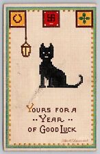 Postcard New Year Yours for a Year of Good Luck Black Cat picture