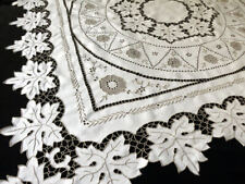 Leaves in Cutwork Vintage Madeira Tablecloth Topper 49x50