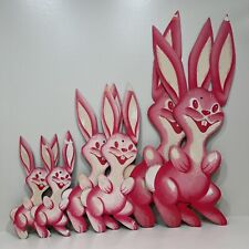 6 Vintage Pink Floppy Pointy Easter Rabbit Bunny Cardstock Decoration USA 26in  picture