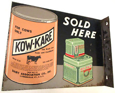 SCARCE ORIGINAL ANTIQUE KOW-KARE SOLD HERE DOUBLE SIDED FLANGED SIGN ~ FARM VET picture