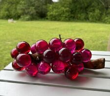 RARE Lucite Dark Pink Grape Cluster On Driftwood Large 13” Long 24 Grapes picture