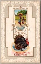 1910s THANKSGIVING GREETING Embossed Postcard Mother & Daughter / Turkey picture