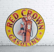 Red Crown Gasoline  Porcelain Enamel Heavy Metal Sign 30 incehs  Single Side picture
