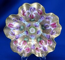 HAND-PAINTED NIPPON PINK & PURPLE FLORALRUFFLED DISH LOTS OF HEAVY GOLD & BEADS picture