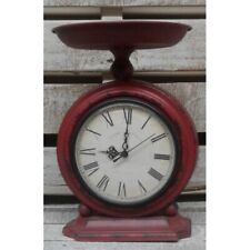 New Primitive Farmhouse Antique Style AGED RED SCALE CLOCK Candle Holder Dish picture