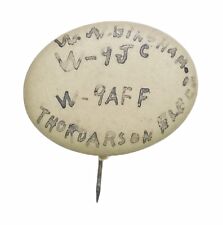 W W Bingham Thordarson Electric Vtg Handwritten Button Pinback Button Long Pin picture