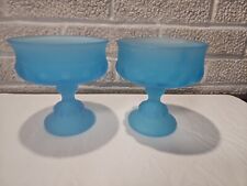 Vtg Set Indiana Glass Frosted Blue Satin Kings Crown Footed Candy Dish Compote picture