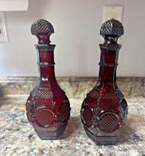 2 Ruby Red Cape Cod Glass 16 Oz Wine Decanter Or Vanity Bottle Vintage Avon 1876 picture
