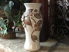 Vintage Pottery Vase Brown And Cream Mid Century Modern Textured Flowers Rare picture