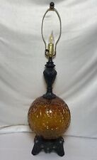 Vintage 1970 Amber Glass Globe & Metal Table Lamp 2 Light EF EF Industries picture