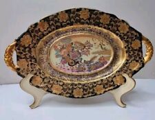 Vintage Antique Asian Satsuma Porcelain Plate w/ Peacock Landscape Flowers Gold picture