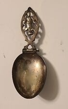 0.800 SILVER GODDESS FOLDING/TRAVEL SPOON Ref # C23220 Carrying Pouch Green RARE picture