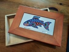 Vintage Salmon Legend Wooden and Tile Box By Artist Joe Wilson picture