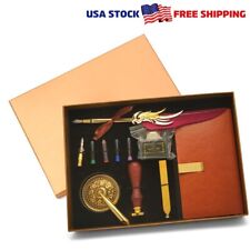 Feather Pen and Ink Set,  Quill Red Pen Set Retro Calligraphy + Notebook picture