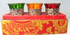 Dept 56 Holiday Votive Candle Holders Anna Griffin Set of 3 Metal Trimmed NIB picture