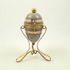 19c French Jeweled Gilded Taupe Opaline Glass Egg Box Ormolu Hollywood Regency picture