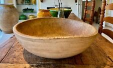 ANTIQUE NEW ENGLAND 18.5 INCHES CARVED WOODEN ASH BURL STAVE DOUGH TRENCHER BOWL picture