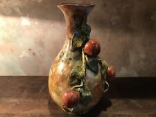 Antique Majolica Vase Apples And Leaves Bulbous Gourd Pottery Hand Painted Rare picture