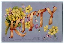 1909 Yellow Flowers Kitty Large Letters Peebles Wisconsin WI Antique Postcard picture