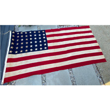 VTG  American Flag 48 Hand Stitched Stars Linen Canvas 2 Grommets 110