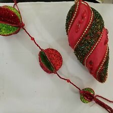 2 Red and Green Christmas Ornaments Beads and Glitter Christmas Wreath picture