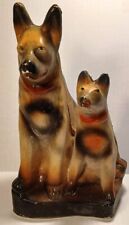 Vintage 1930's-40's Carnival Chalkware Dogs. Rare Paired Style German Shepards. picture