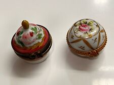 Two Small Hand-painted  Limoges Boxes, Sold Together, Flower Detail picture
